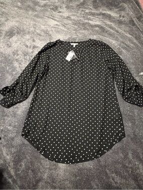 Maurices Black Polka Dot Blouse with 3/4 Tie Sleeves